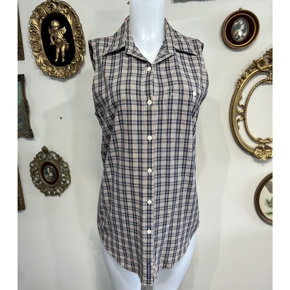 Vintage Abercrombie & Fitch Plaid Sleeveless Button-Down Shirt Top Size M
